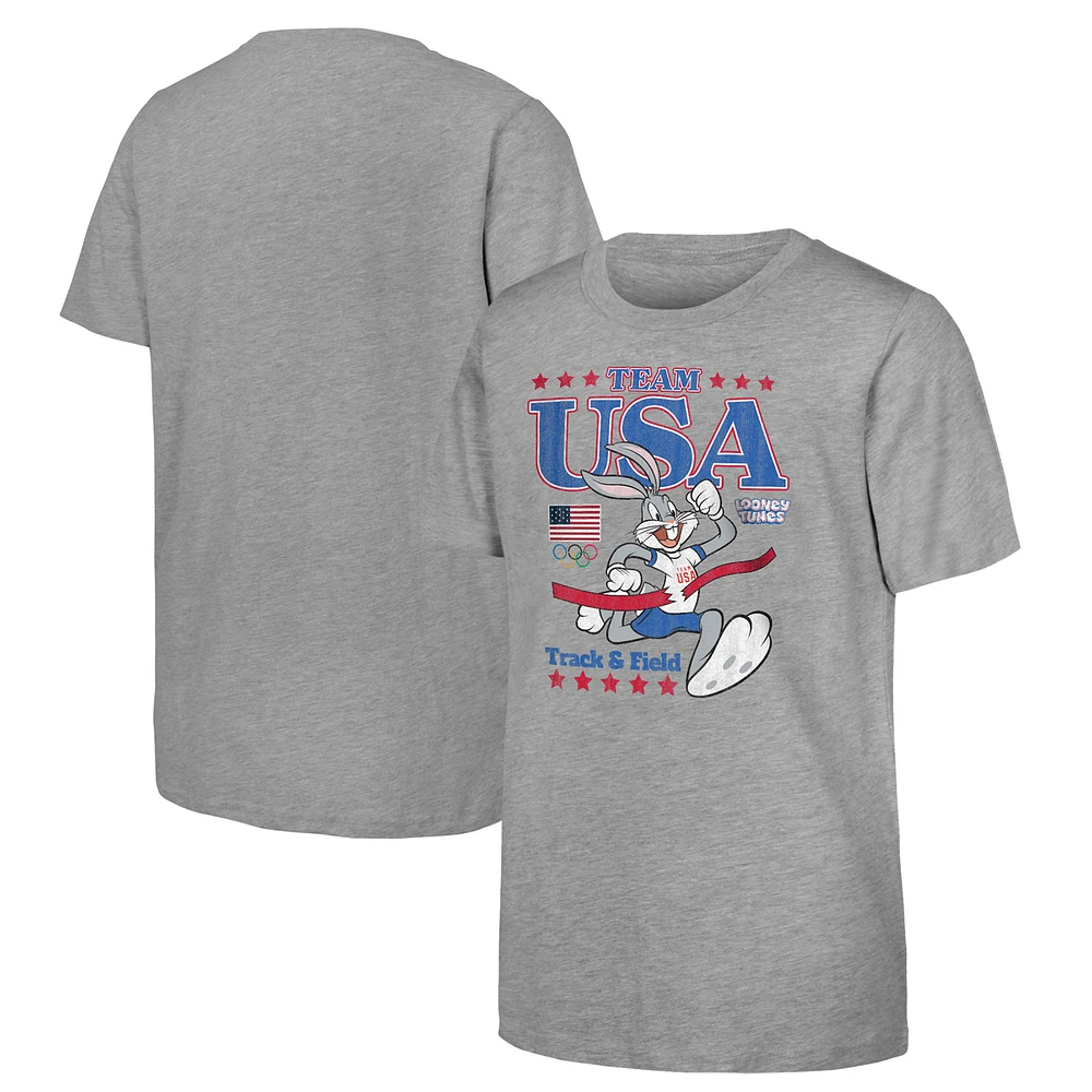 Youth Bugs Bunny Heather Gray Team USA Looney Tunes At The Finish Line T-Shirt