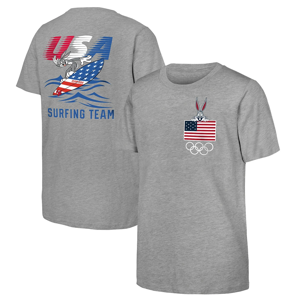 Youth Bugs Bunny Heather Gray Team USA Looney Tunes Surfing T-Shirt