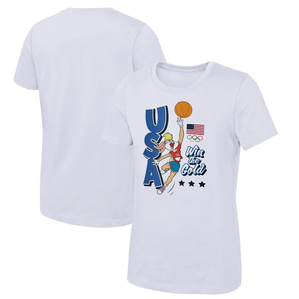 Girls Youth Lola Bunny White Team USA Looney Tunes Basketball T-Shirt