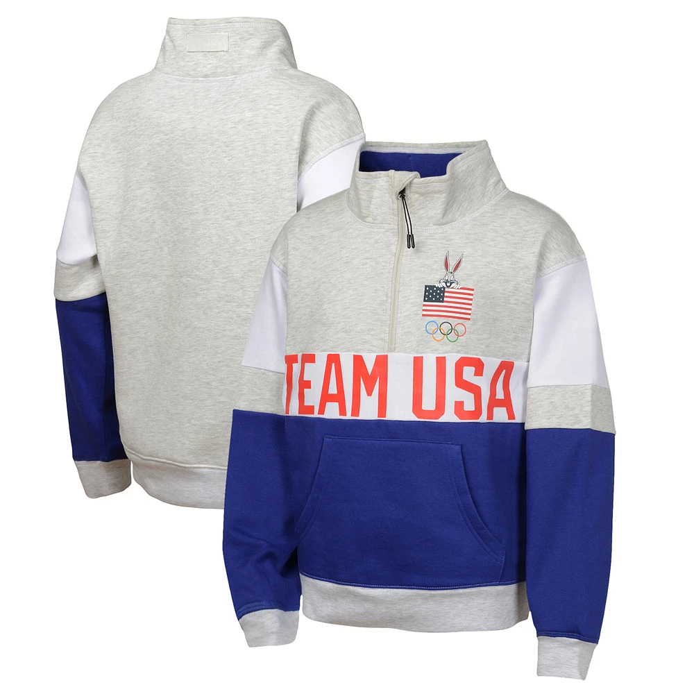 Girls Youth Gray/Blue Team USA Looney Tunes Half-Zip Pullover Top