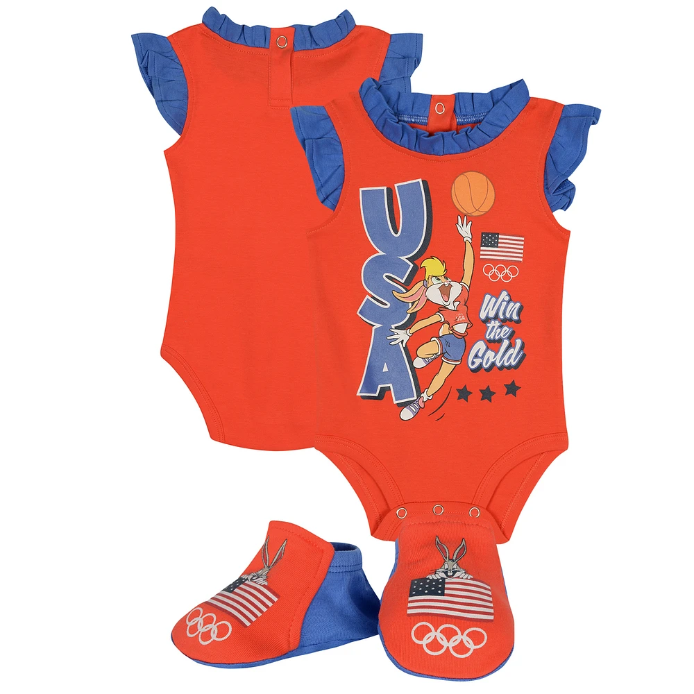 Girls Newborn & Infant Red Team USA Looney Tunes Bodysuit and Bootie Set