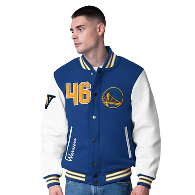 Men's G-III Sports by Carl Banks Royal Golden State Warriors Moneyball Wool & Leather Full-Snap Varsity Jacket