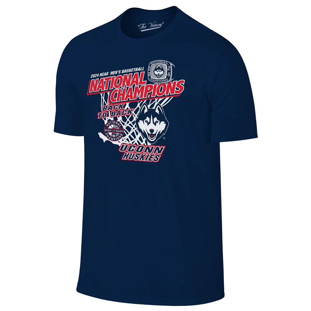 Men's Original Retro Brand Navy UConn Huskies Back-To-Back NCAA Men's Basketball National Champions T-Shirt