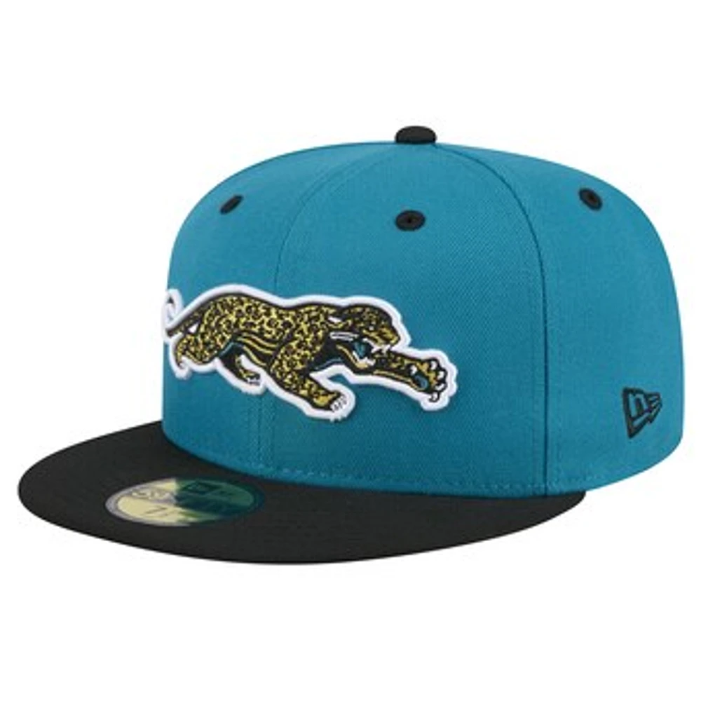 Men's New Era Teal/Black Jacksonville Jaguars Throwback Crawl Flipside Two-Tone 59FIFTY Fitted Hat