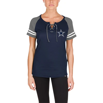 Women's New Era Navy Dallas Cowboys Lace-Up Raglan T-Shirt