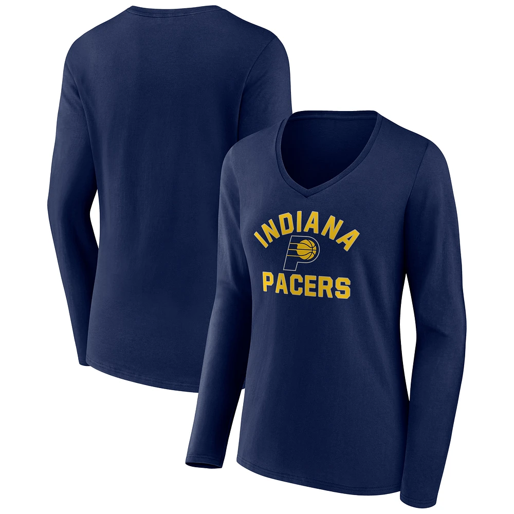 Women's Navy Indiana Pacers Overtime V-Neck Long Sleeve T-Shirt
