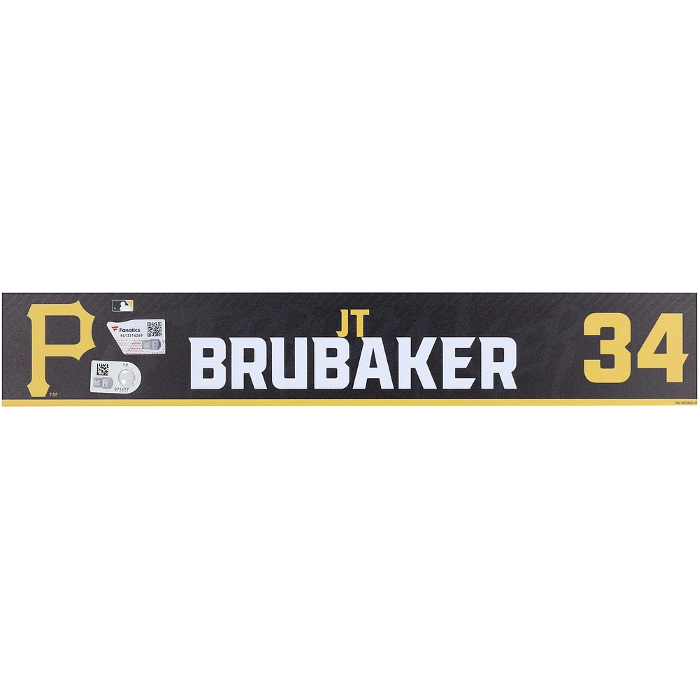 JT Brubaker Pittsburgh Pirates Player-Issued #34 Black Nameplate from 2024 MLB Spring Training