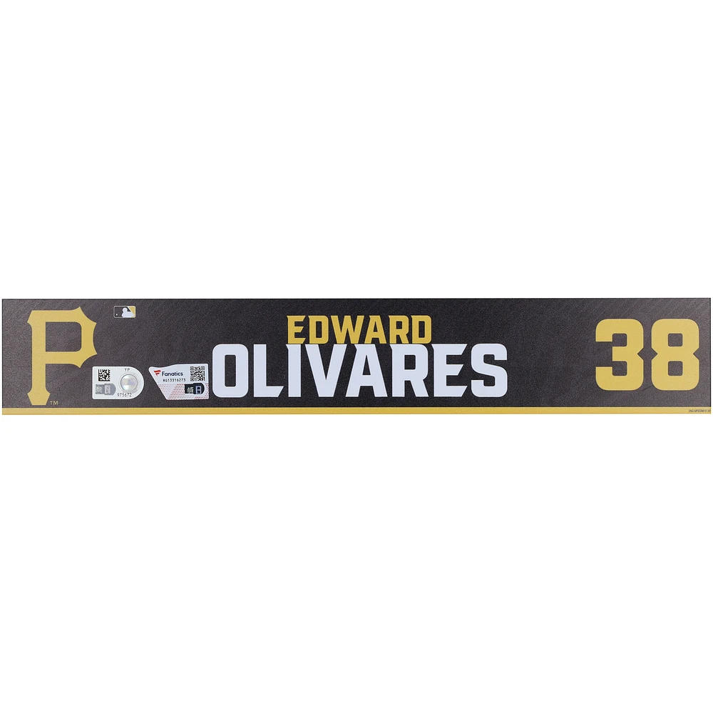 Edward Olivares Pittsburgh Pirates Player-Issued #38 Black Nameplate from 2024 MLB Spring Training