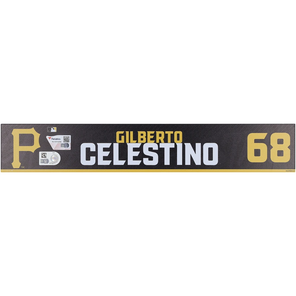 Gilberto Celestino Pittsburgh Pirates Player-Issued #68 Black Nameplate from 2024 MLB Spring Training