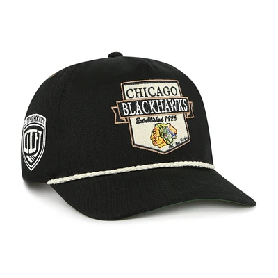 Men's '47 Black Chicago Blackhawks Old Time Hockey Rafter Sure Shot Hitch Adjustable Hat