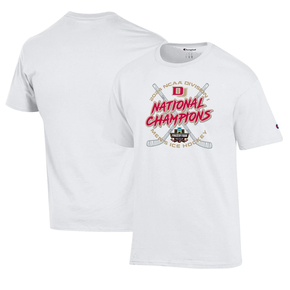 Men's Champion White Denver Pioneers 2024 NCAA Frozen Four Ice Hockey Tournament Champions Locker Room T-Shirt