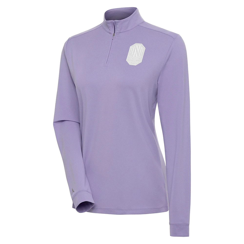 Women's Antigua Lavender Nashville SC White Logo Finish Quarter-Zip Top
