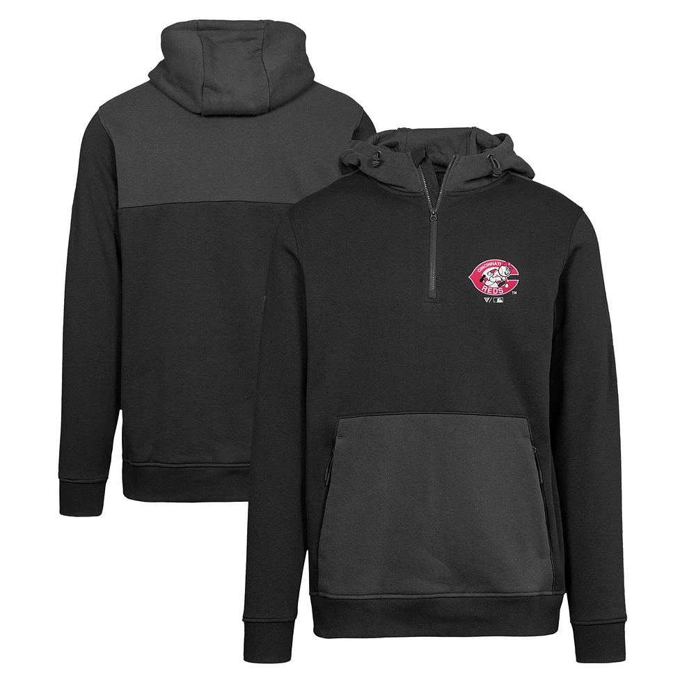 Men's Levelwear Black Cincinnati Reds Chicane Core Logo Quarter-Zip Pullover Hoodie