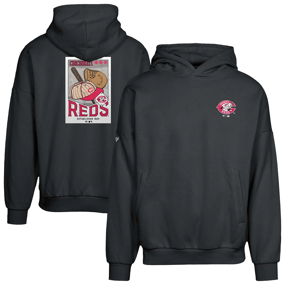 Men's Levelwear Black Cincinnati Reds Contact Pro Card Pullover Hoodie