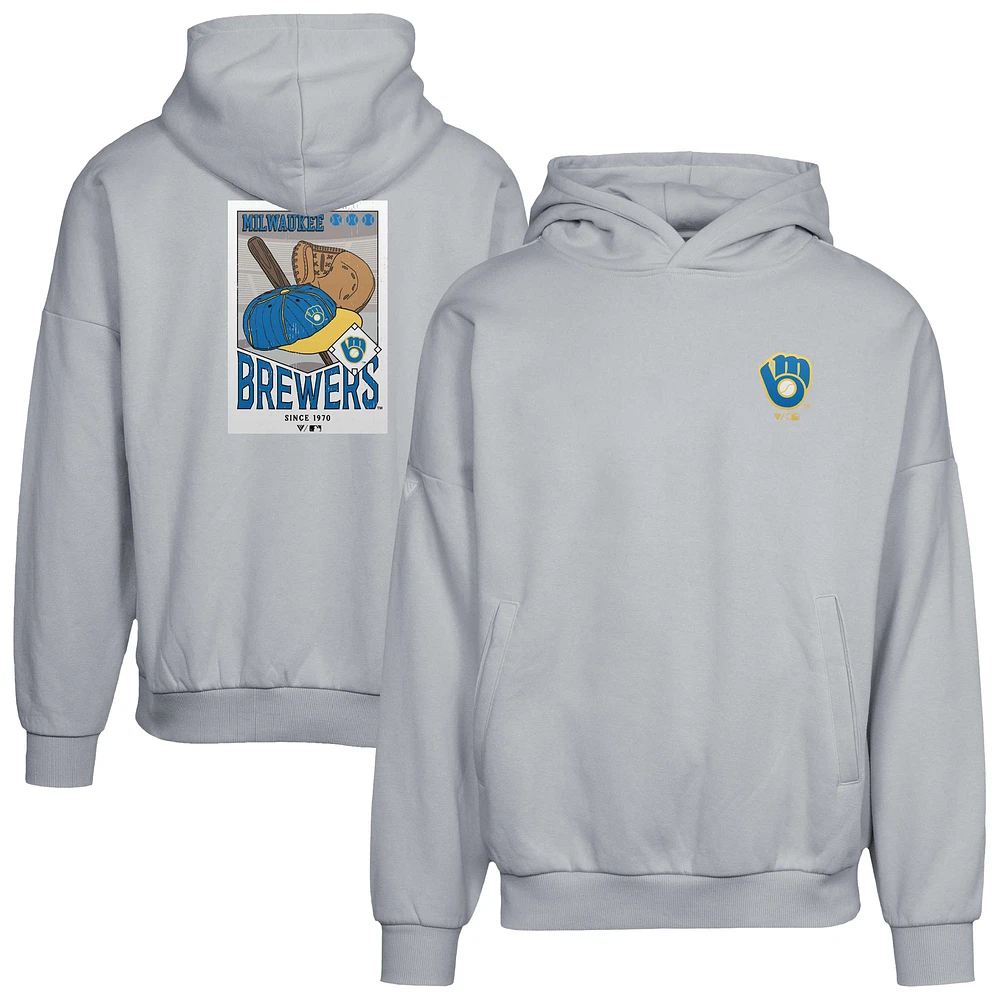 Men's Levelwear Gray Milwaukee Brewers Contact Pro Card Pullover Hoodie