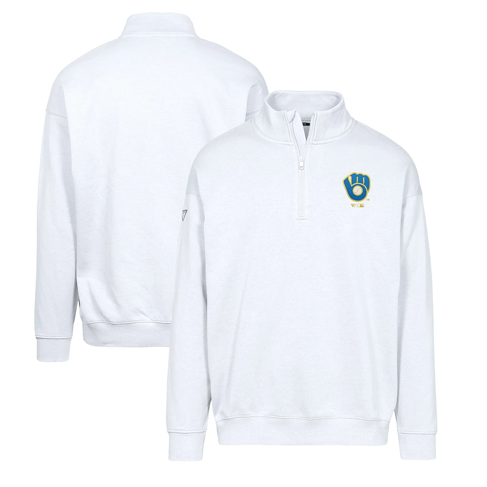 Men's Levelwear White Milwaukee Brewers Murray Core Logo Quarter-Zip Pullover Top