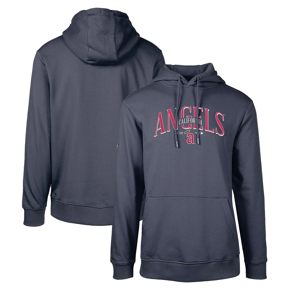 Men's Levelwear Navy Los Angeles Angels Cooperstown Collection Podium Retro Spellout Pullover Hoodie