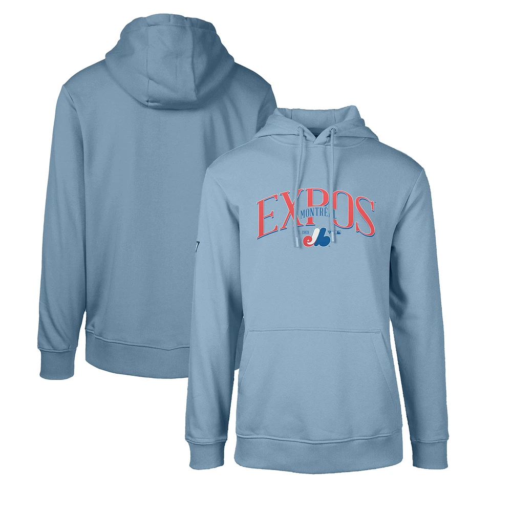 Men's Levelwear Light Blue Montreal Expos Cooperstown Collection Podium Retro Spellout Pullover Hoodie