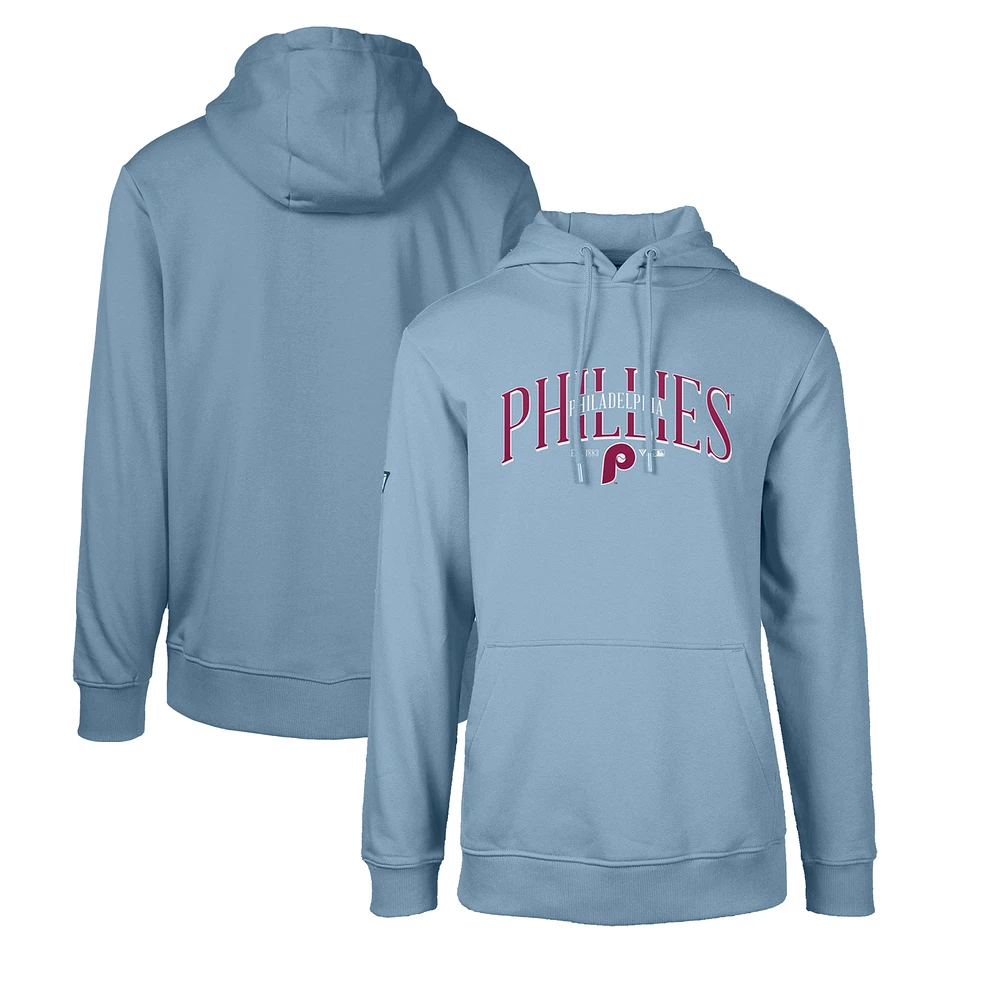 Men's Levelwear Light Blue Philadelphia Phillies Cooperstown Collection Podium Retro Spellout Pullover Hoodie