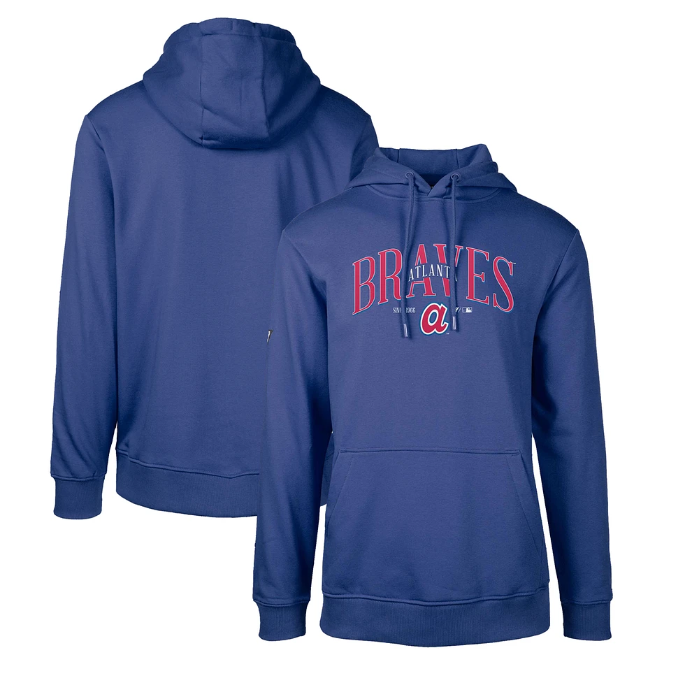Men's Levelwear Royal Atlanta Braves Cooperstown Collection Podium Retro Spellout Pullover Hoodie
