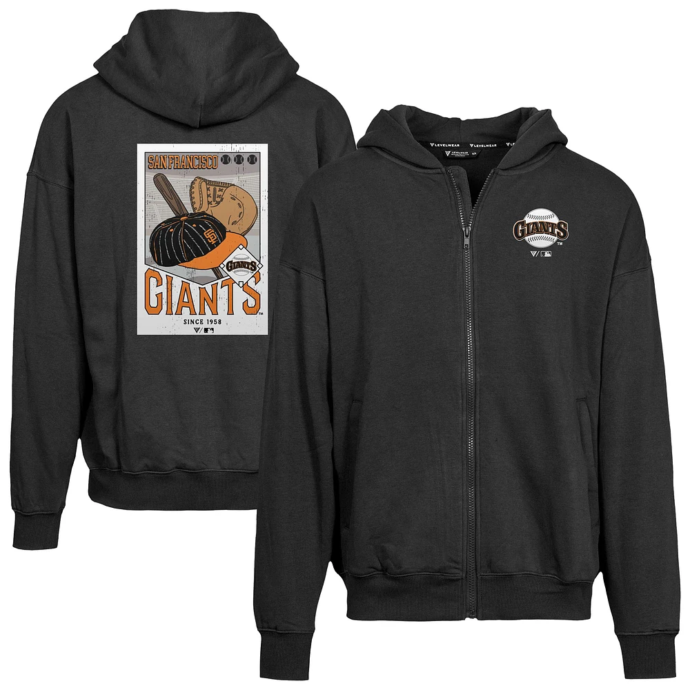 Men's Levelwear Black San Francisco Giants Uphill Cooperstown Collection Core Logo Full-Zip Hoodie