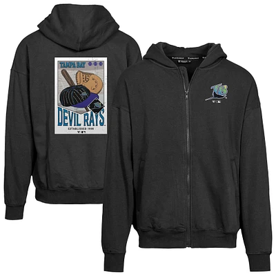 Men's Levelwear Black Tampa Bay Rays Uphill Cooperstown Collection Core Logo Full-Zip Hoodie