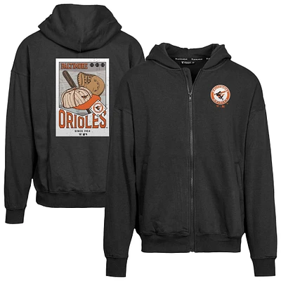 Men's Levelwear Black Baltimore Orioles Uphill Cooperstown Collection Core Logo Full-Zip Hoodie