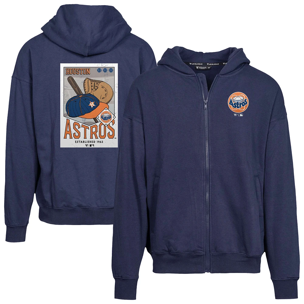 Men's Levelwear Navy Houston Astros Uphill Cooperstown Collection Core Logo Full-Zip Hoodie