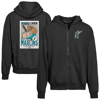 Men's Levelwear Black Florida Marlins Uphill Cooperstown Collection Core Logo Full-Zip Hoodie