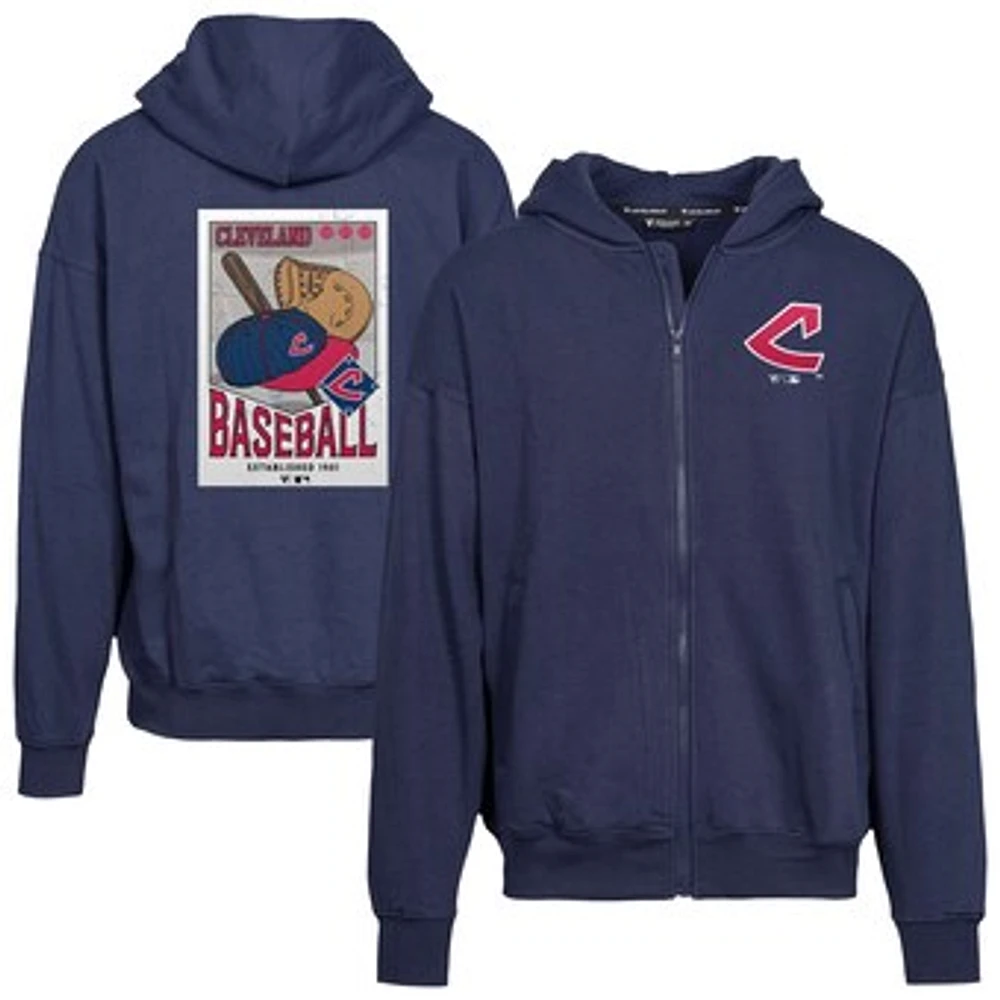 Men's Levelwear Navy Cleveland Indians Uphill Cooperstown Collection Core Logo Full-Zip Hoodie