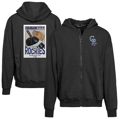Men's Levelwear Black Colorado Rockies Uphill Cooperstown Collection Core Logo Full-Zip Hoodie