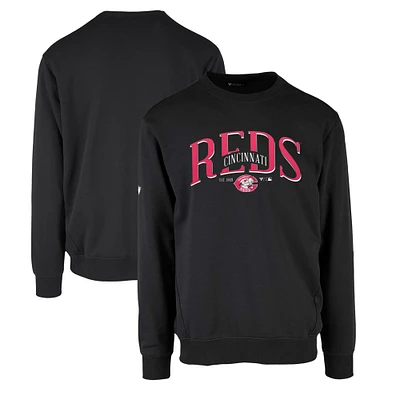 Men's Levelwear Black Cincinnati Reds Zane Cooperstown Collection Retro Spellout Pullover Sweatshirt