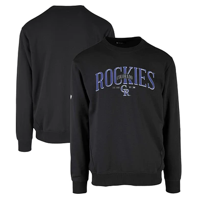 Men's Levelwear Black Colorado Rockies Zane Cooperstown Collection Retro Spellout Pullover Sweatshirt