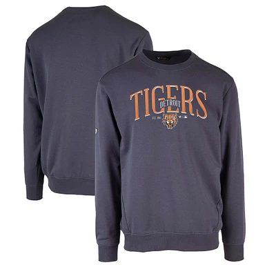 Men's Levelwear Navy Detroit Tigers Zane Cooperstown Collection Retro Spellout Pullover Sweatshirt