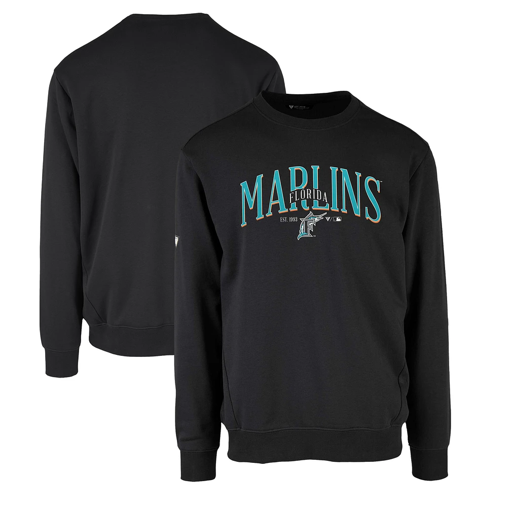 Men's Levelwear Black Florida Marlins Zane Cooperstown Collection Retro Spellout Pullover Sweatshirt