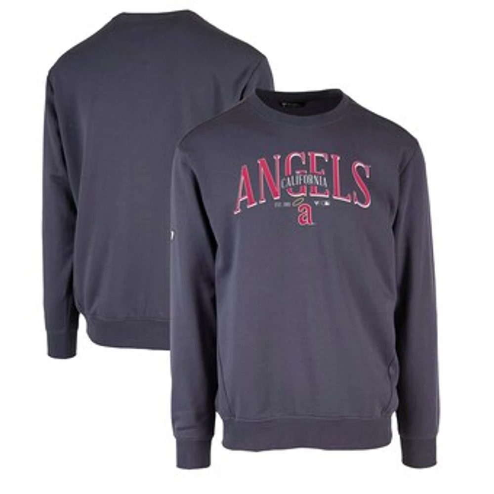 Men's Levelwear Navy Los Angeles Angels Zane Cooperstown Collection Retro Spellout Pullover Sweatshirt