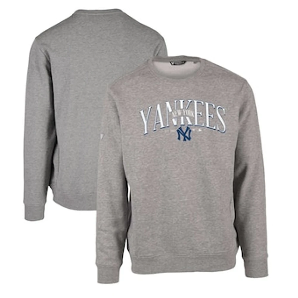 Men's Levelwear Gray New York Yankees Zane Cooperstown Collection Retro Spellout Pullover Sweatshirt