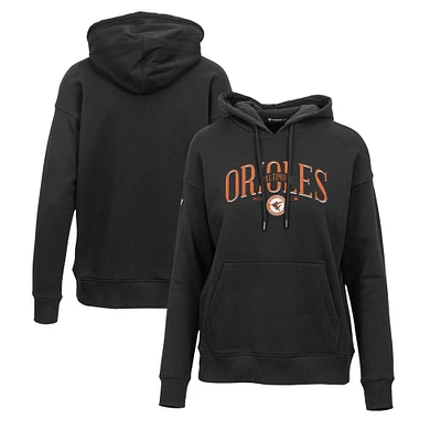 Women's Levelwear Black Baltimore Orioles Adorn Cooperstown Collection Retro Spellout Pullover Hoodie