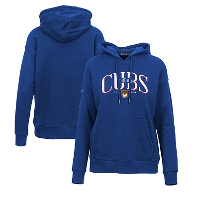 Women's Levelwear Royal Chicago Cubs Adorn Cooperstown Collection Retro Spellout Pullover Hoodie