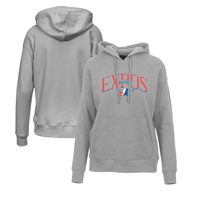 Women's Levelwear Gray Montreal Expos Adorn Cooperstown Collection Retro Spellout Pullover Hoodie