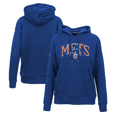 Women's Levelwear Royal New York Mets Adorn Cooperstown Collection Retro Spellout Pullover Hoodie