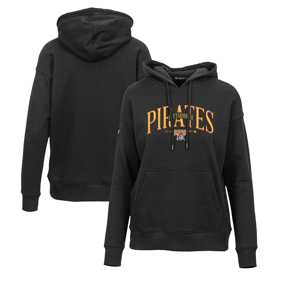 Women's Levelwear Black Pittsburgh Pirates Adorn Cooperstown Collection Retro Spellout Pullover Hoodie