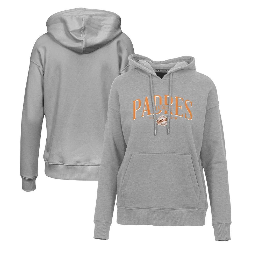 Women's Levelwear Gray San Diego Padres Adorn Cooperstown Collection Retro Spellout Pullover Hoodie