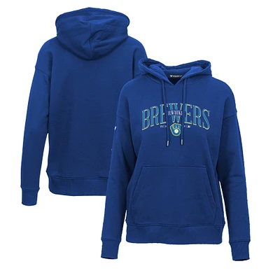 Women's Levelwear Royal Milwaukee Brewers Adorn Cooperstown Collection Retro Spellout Pullover Hoodie