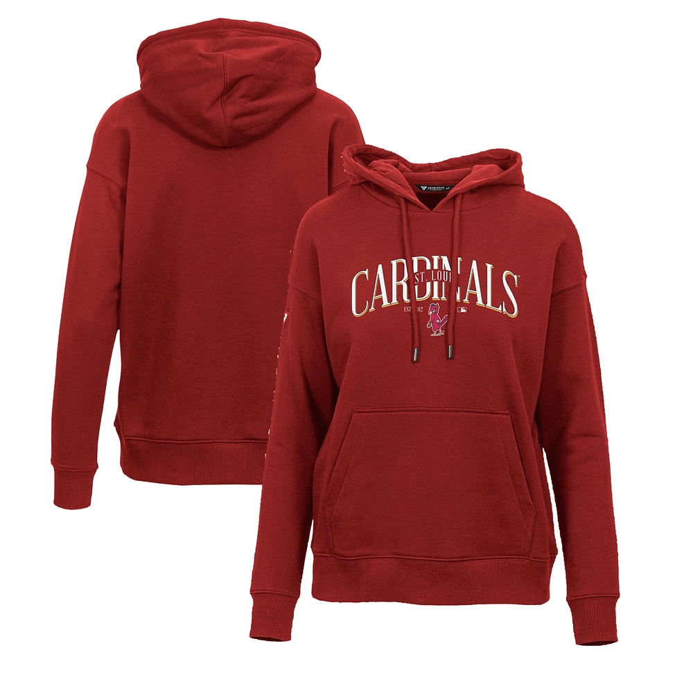 Women's Levelwear Red St. Louis Cardinals Adorn Cooperstown Collection Retro Spellout Pullover Hoodie
