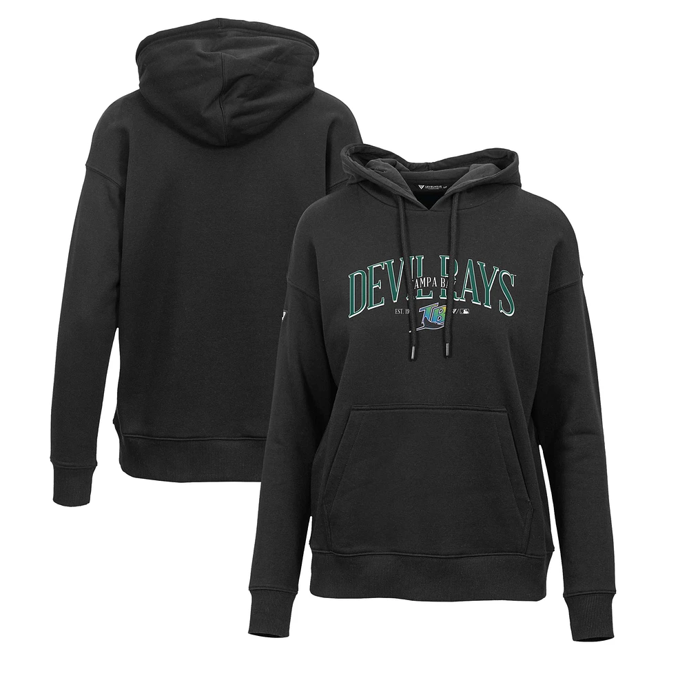 Women's Levelwear Black Tampa Bay Rays Adorn Cooperstown Collection Retro Spellout Pullover Hoodie