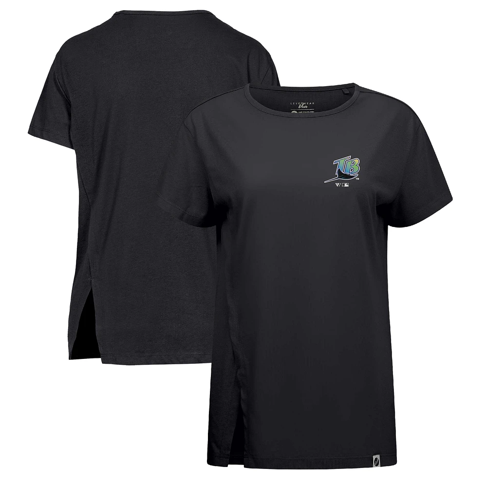 Women's Levelwear Black Tampa Bay Rays Influx Cooperstown Core Logo T-Shirt