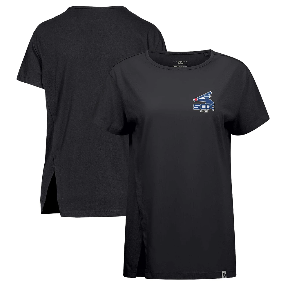 Women's Levelwear Black Chicago White Sox Influx Cooperstown Core Logo T-Shirt