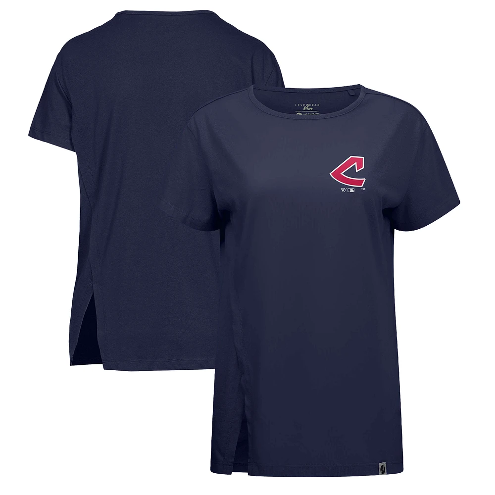 Women's Levelwear Navy Cleveland Indians Influx Cooperstown Core Logo T-Shirt