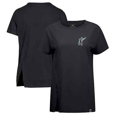 Women's Levelwear Black Florida Marlins Influx Cooperstown Core Logo T-Shirt